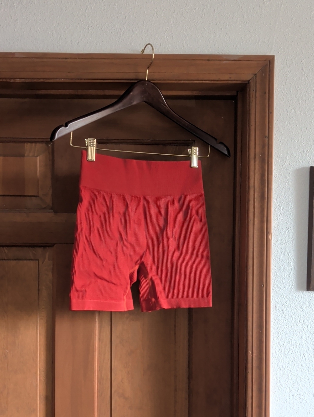 High-Waist Ribbed Bright Rust Orange Women’s Bike Shorts